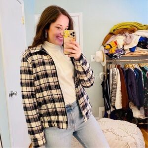 Jenni Kayne Blue Plaid Puffer Quilted Soft Silk Lined Zip Up Bomber Jacket M